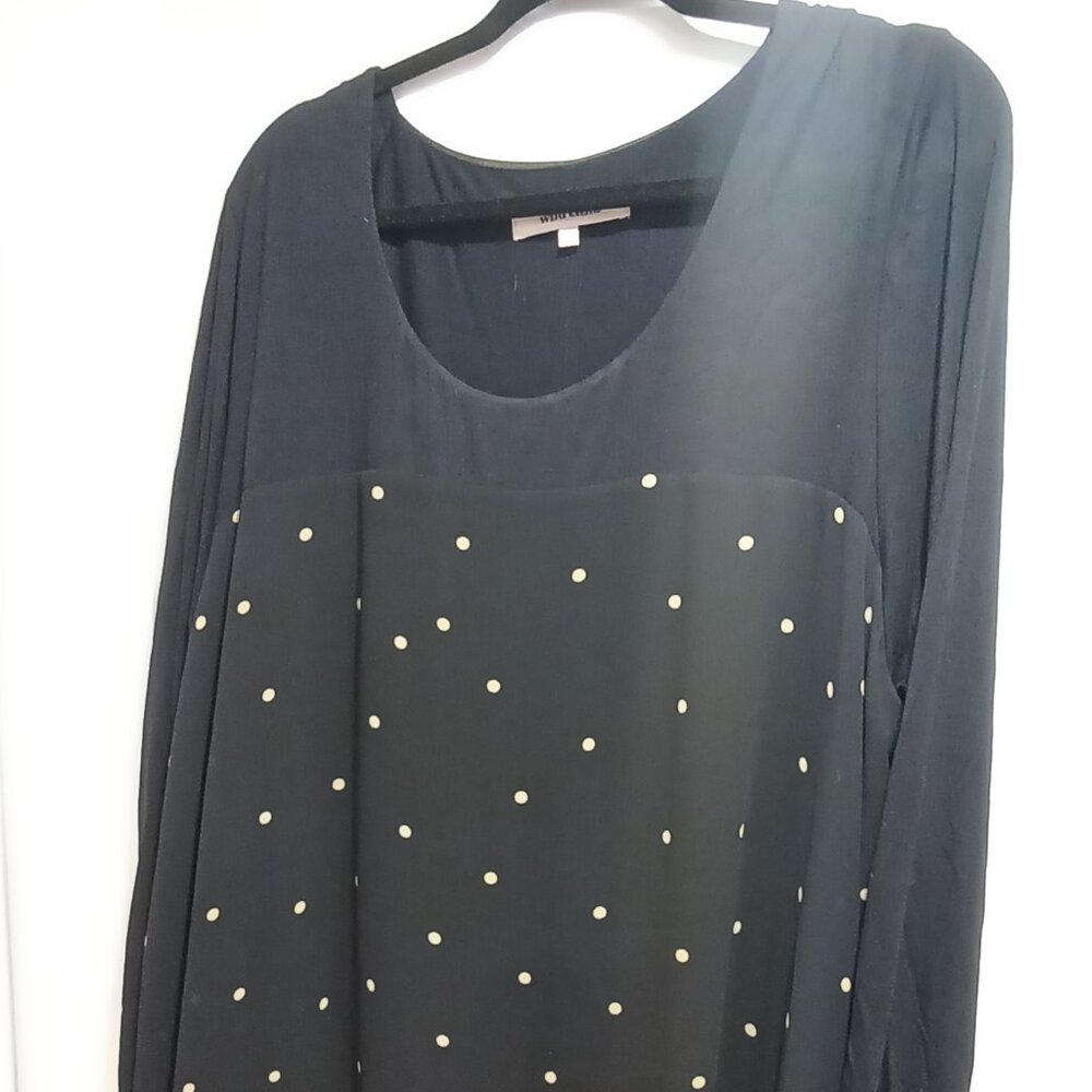 Dress dark blue and cream dots long sleeves XXL / XXXL